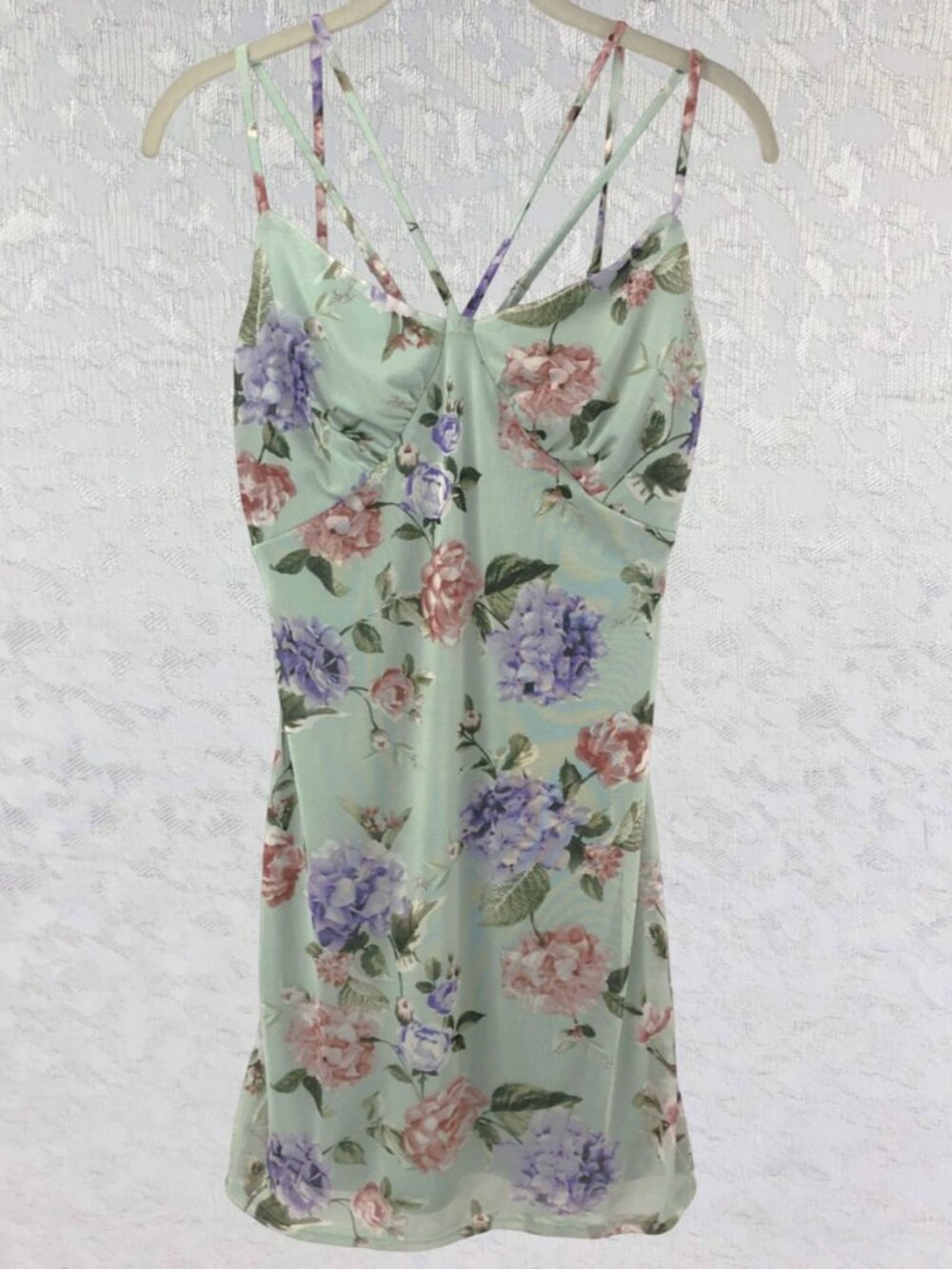 Blāshe Mint Green Floral Cami/Slip Minidress Fully Lined Sheer Overlay Size L